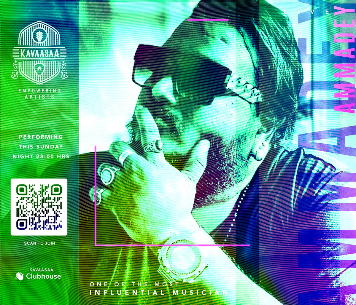 We are pleased to announce that one of the most influential Musician, <a href="/Ammadeyofficial/">Ahmed Ibrahim</a> Will be performing at #Kavaasa #Clubhouse on this Sunday at 2230hrs 😊

Join our virtual live gig &amp; listen 
Ammadey 👇
clubhouse.com/join/kavaasaa/…