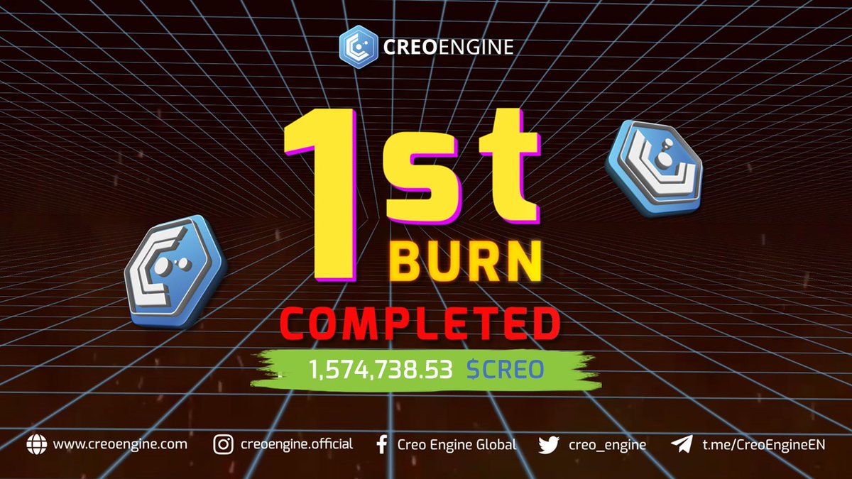 creo_engine's tweet photo. 📢1st $CREO Token Burn Completed!
We have successfully burned 1,574,738.53 $CREO tokens from the initial circulating supply!🔥
✅Thank you for your support, Creotizens, and expect more exciting updates in the coming days!🚀
#CreoEngine #NFTInteroperability $CREO https://t.co/BMYtQJ9kvV