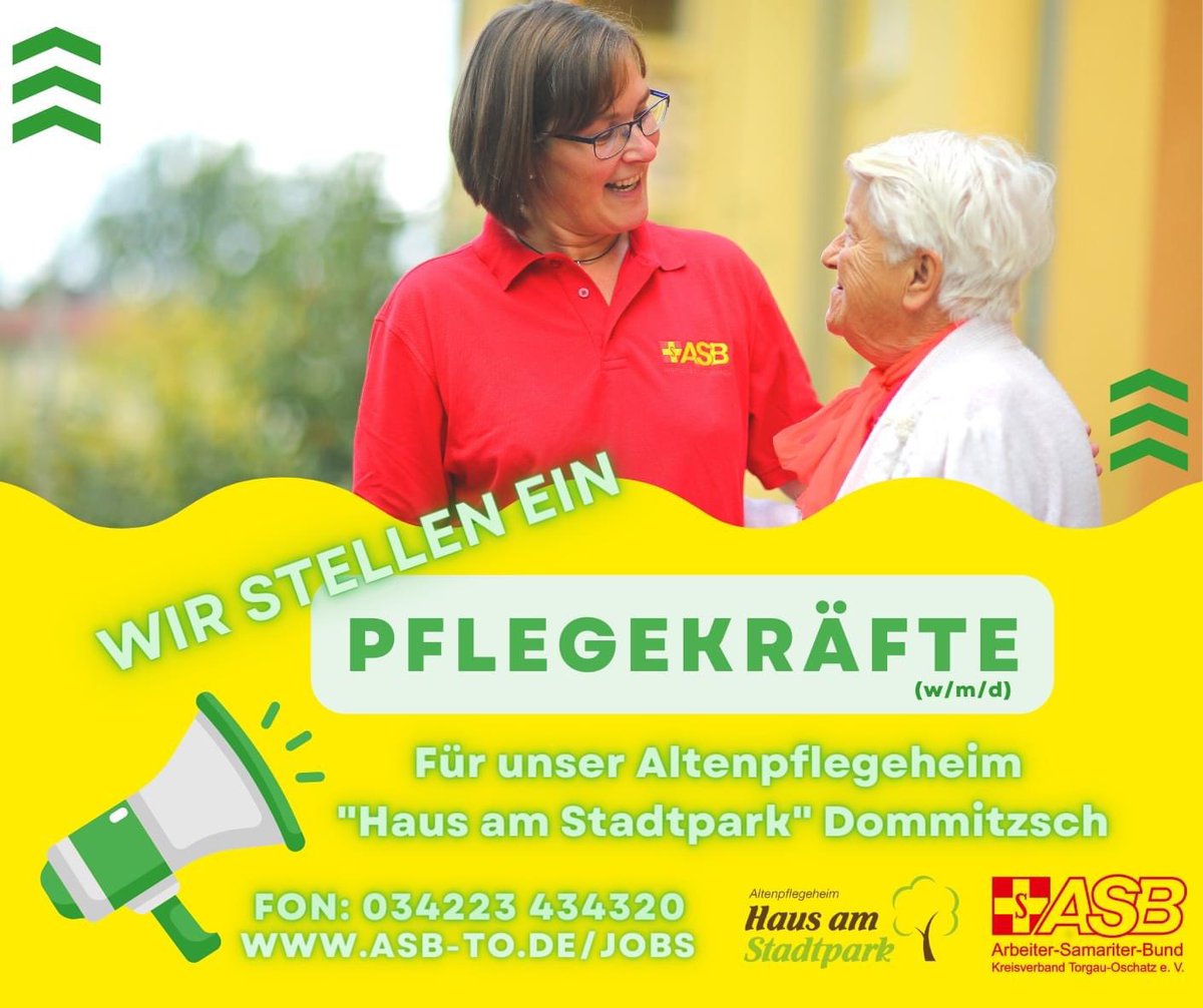 AsbTorgau's tweet photo. Du suchst eine neue Herausforderung und/oder willst dich beruflich verbessern? Dann bewirb dich JETZT bei uns als Pflegekraft für unser Alten- und Pflegeheim in Dommitzsch.#ASB #dommitzsch #pflege #pflegeberuf #pflegekräfte #chance #jobs #altenpflege #einzigartig #jobsuche https://t.co/hbR5OaE1Ry