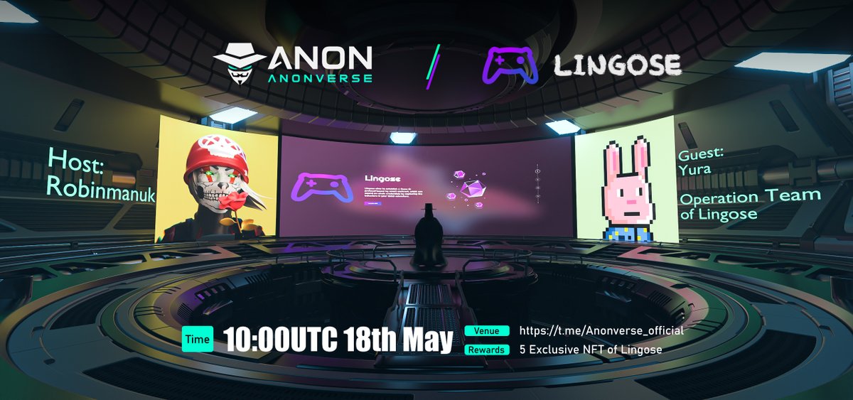 Anon_Metaverse's tweet photo. ✈️Upcoming AMA with @LingoseGame  is heading to #Anonverse community      

⏲️Time: 10:00 am UTC, May 18
💴Reward: 5 Exclusive NFT of Lingose

Rules:
▪️ Follow @Anon_Metaverse  &amp; @LingoseGame
▪️ Like &amp; Retweet &amp; Tag 3 friends
▪️ Join https://t.co/BRgqcXrI8f

 $ANON #Anonverse https://t.co/H7bWx6ae37