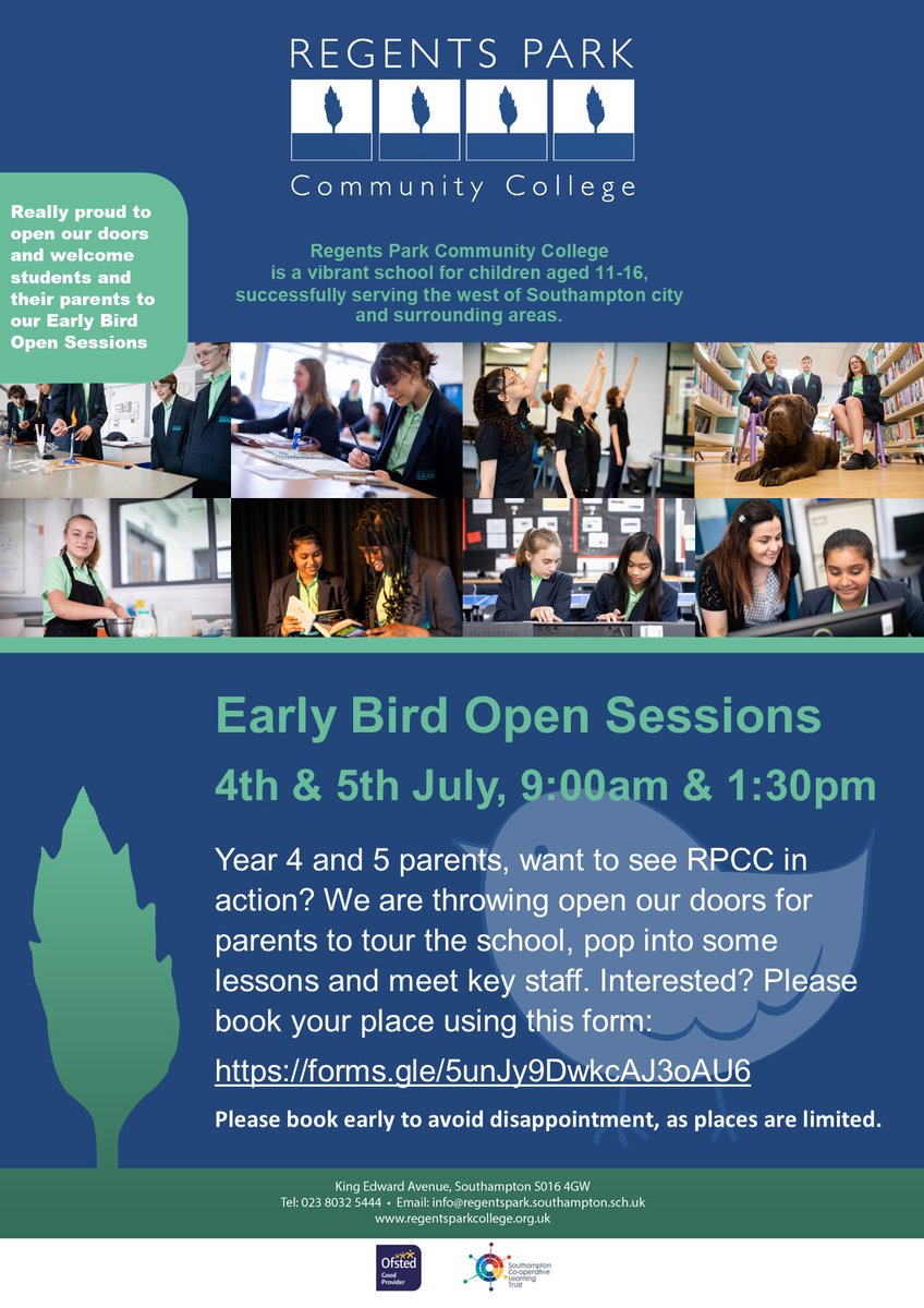 Do you have a Year 4 or 5 child or know someone who does? Please see below a flyer with details of open sessions at Regents Park and details of how to sign up.

forms.gle/5unJy9DwkcAJ3o…