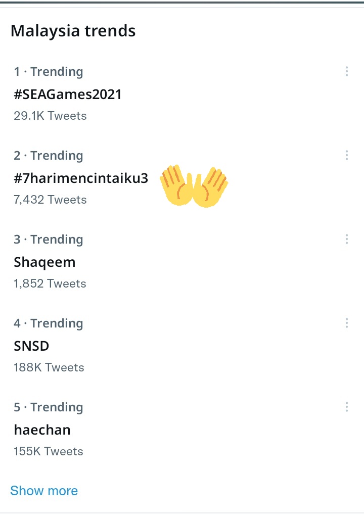 SallyXShuk's tweet photo. Trending no.2 today! ๐๐ป๐๐ป๐๐ป๐๐ป
#7harimencintaiku3 https://t.co/P7t6zFdBEf