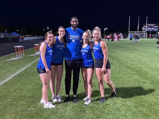 Big shoutout to these 4 for breaking the conference record in the 4x1 with a time of 51.6 last night. From left to right…. Grace Coon, Izzy Coon, Riley Walters, &amp; Izzy Baker. <a href="/ledgers_track/">Ledgers Track</a>. <a href="/wiaawi/">WIAA</a>