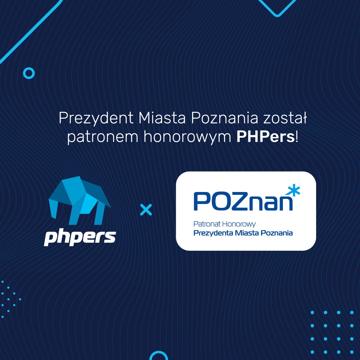 PHPersPL's tweet photo. Hej!
Chcieliśmy się z Wami podzielić Nowiną!
W tym roku #PHPersSummit zostało objęte Honorowym Patronatem Prezydenta Miasta Poznań! 🎉
I tak na prawdę, to wszystko dzięki Wam, Uczestnikom, PHPersom i Sponsorom! Bez was, by nas nie bylo.
Dzięki, że jesteście i do zobaczenia! https://t.co/XEgjveYwbj