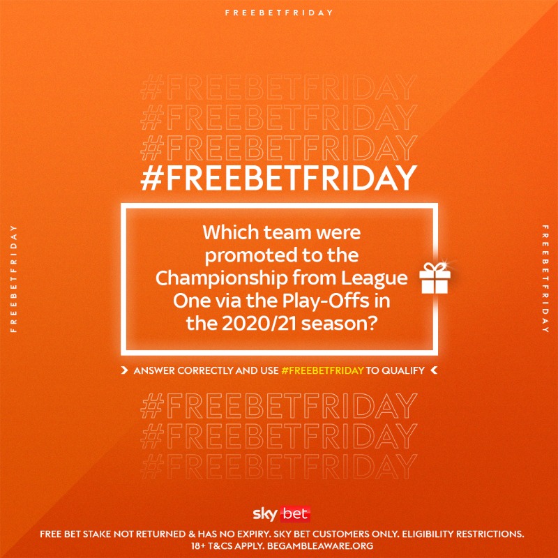 SkyBet's tweet photo. It's #FreeBetFriday time! 🙌

We have FIVE £20 free bets up for grabs 🎁

Simply answer today's question, use the hashtag #FreeBetFriday and you could be one of today's lucky winners announced at 3pm 💪