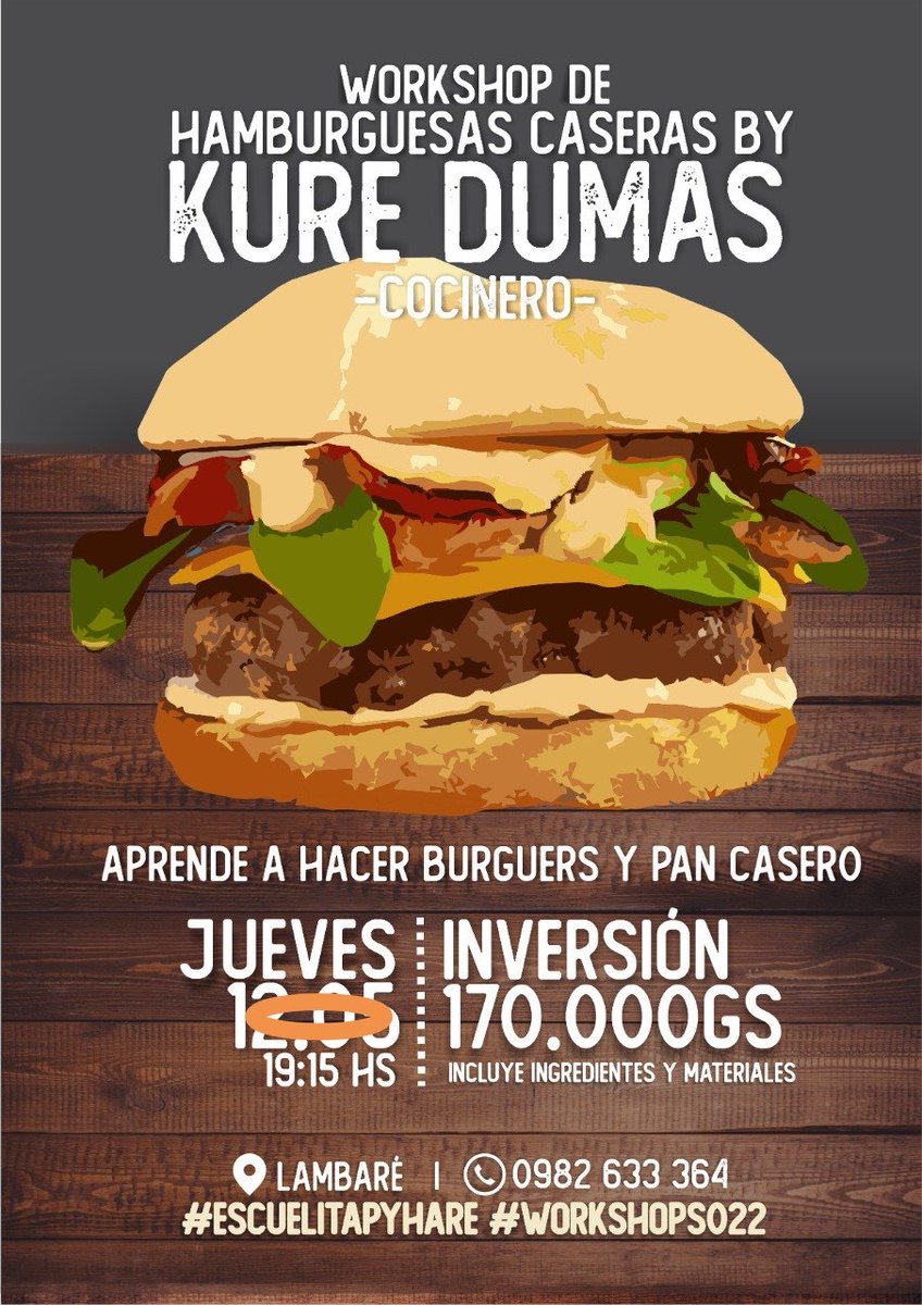 KureDumasGMP's tweet photo. Este jueves!
Hacemos pan y burgers deliciosas! Precios especiales si se anotan dos o más personas juntas!
https://t.co/txeAEYYUUD
#WorkShops022
#LaEscuelitaPyhare
#Lambare https://t.co/9wPtcj5Wzj