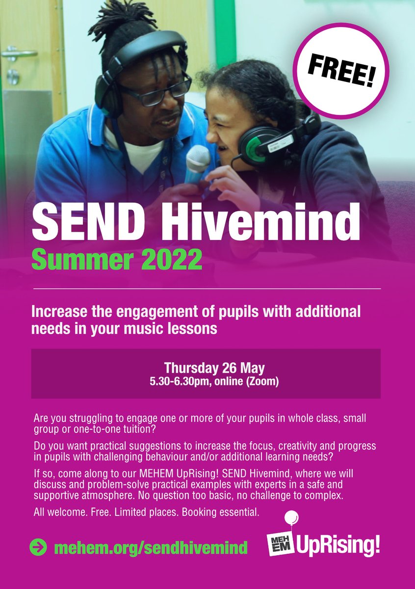 #MEHEMUprising 's  ever popular space for instrumental teachers to share challenges and solutions. All welcome :)
#mehem #leicsmakemusic #SEND #sendteachers