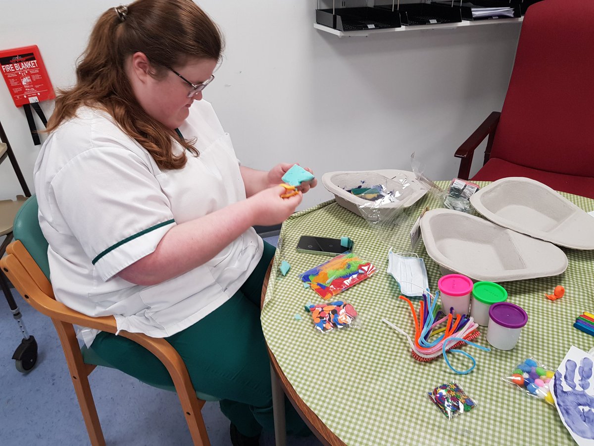AlexJS_PT's tweet photo. On our Care of the Elderly unit, we got ready for Dementia awareness week &amp; created a butterfly wall! 
Patients got involved and made painted hand prints to fill the butterfly wings🦋
A fun afternoon with lots of giggles (and lots of glitter!), and here was the result😁 https://t.co/n5AJvCn8W6