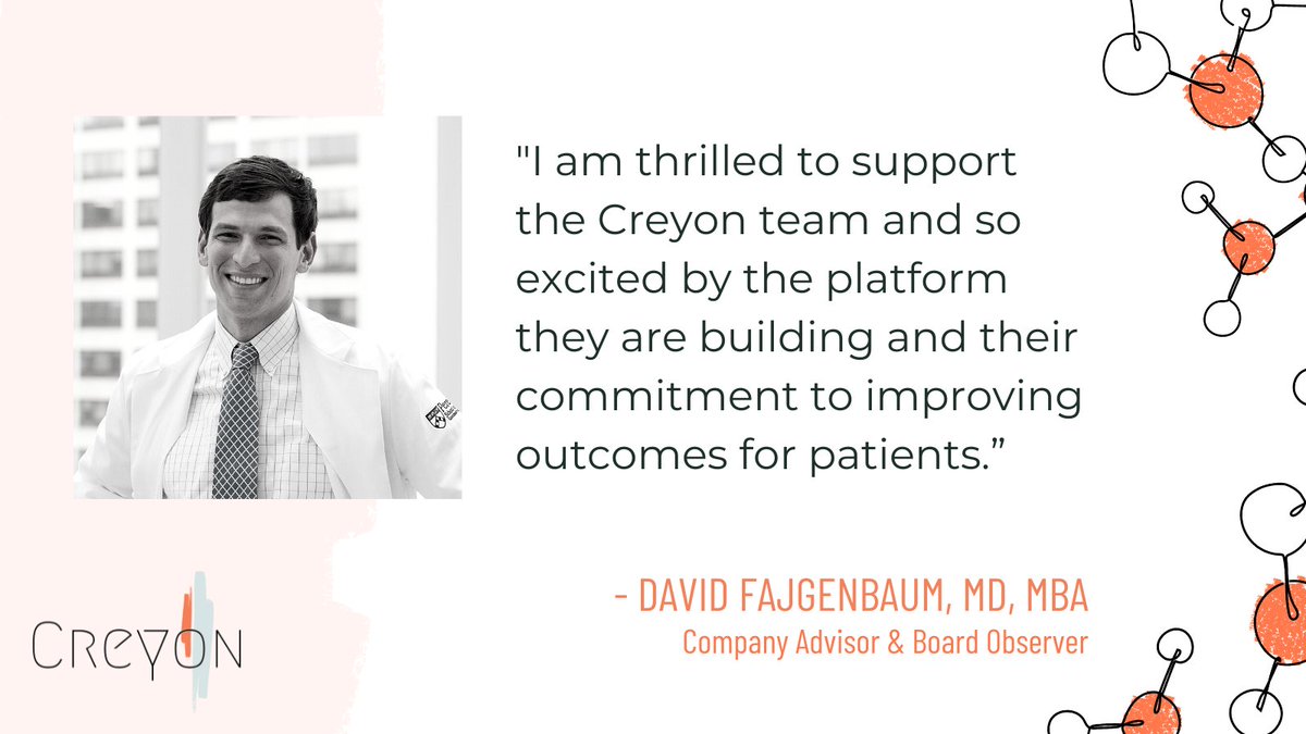 Creyon Bio (@creyonbio) on Twitter photo We are pleased to announce <a href="/DavidFajgenbaum/">David Fajgenbaum, MD</a>, MD, MBA, as a Company Advisor & Board Observer. A leader in research & drug development, he will help Creyon connect with regulatory, patient, & clinical communities. Read more: creyonbio.com/latest-news/ #PrecisionMedicine #Biotech We are pleased to announce <a href="/DavidFajgenbaum/">David Fajgenbaum, MD</a>, MD, MBA, as a Company Advisor & Board Observer. A leader in research & drug development, he will help Creyon connect with regulatory, patient, & clinical communities. Read more: creyonbio.com/latest-news/ #PrecisionMedicine #Biotech