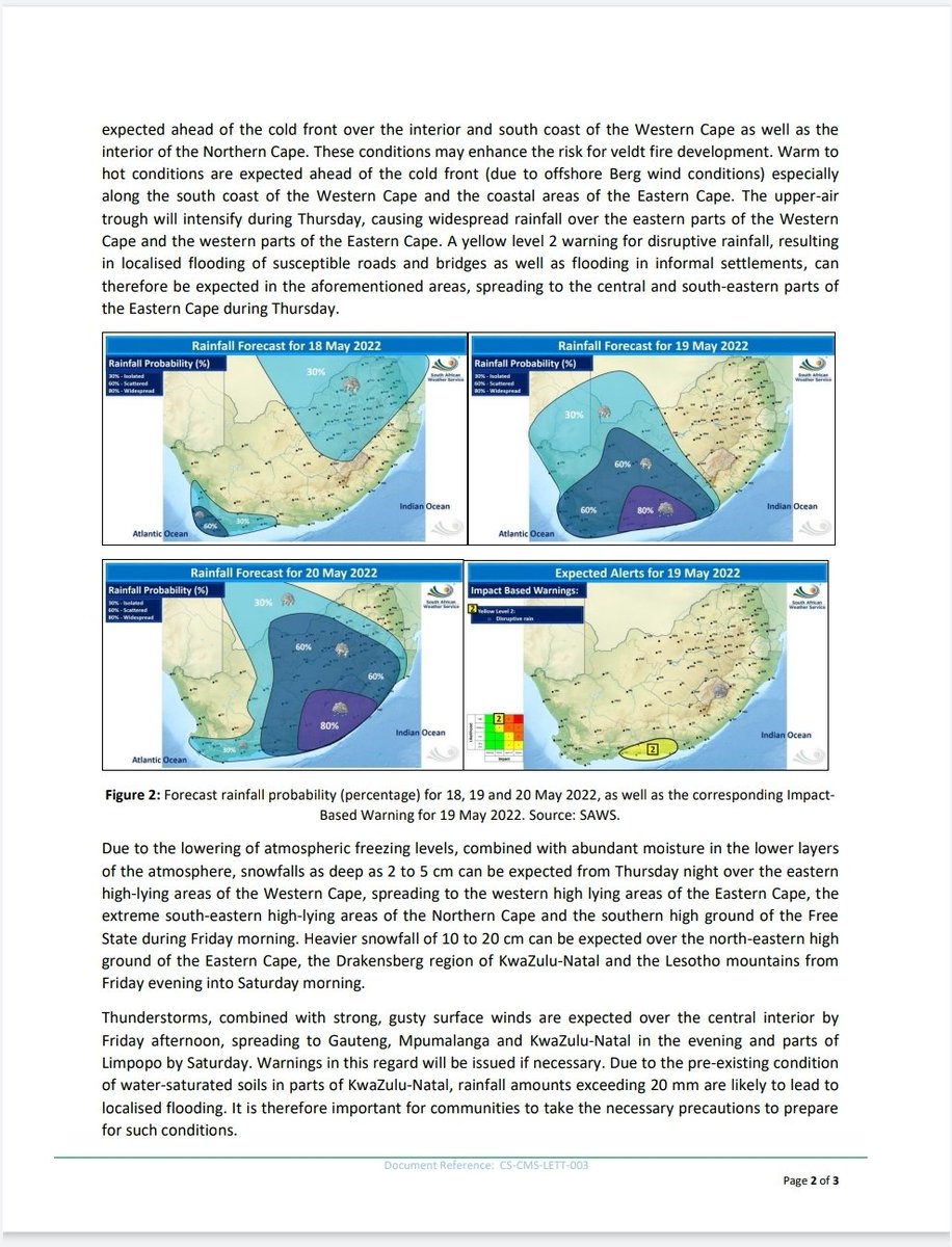 SAWeatherServic's tweet photo. ⚠️ Media Release: Cut-off low to bring cold and wet weather to large parts of South Africa from Thursday into the weekend (19-21 May 2022). https://t.co/foN3bmacjg