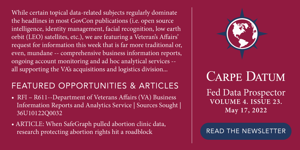 CarpeDatumDC's tweet image. Stay up to date on the latest federal opportunities and industry news with Carpe Datum&apos;s Federal Data Prospector Weekly Newsletter. carpedatumdc.com/newsletter/ #fedopps #fedbiz #govbiz #govnews #newsletter #data
