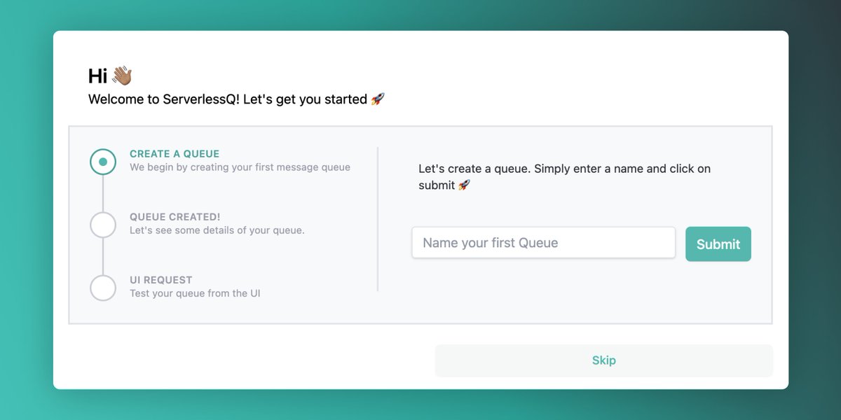sandro_vol's tweet image. 𝗠𝗣𝗔 - Minimum Path of Awesome

I want to show customers the fastest way to the main functionality of serverlessQ.

How? With an onboarding wizard, the first time somebody signs up for serverlessQ

Inspiration by @robwalling