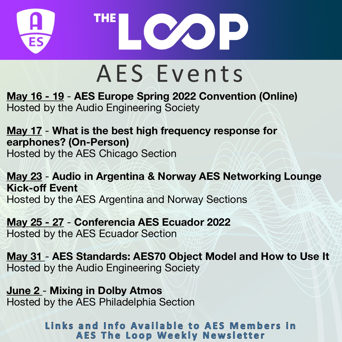 AESorg's tweet photo. Coming Up in AES Events - Join Us!
https://t.co/hmCUn4Kxgm

#AESorg #proaudio #audioengineer #audioengineers #audioengineering #AES_org #AESEvents #AudioEvents #AESMembers https://t.co/bgHOp1aWwy