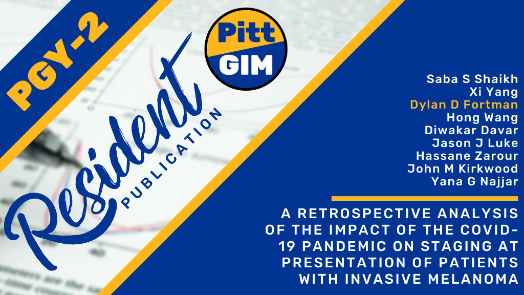 PittGIM's tweet photo. #PittGIM resident Dylan Fortman, along with @UPMCHillmanCC &amp; @PittPubHealth colleagues, conducted a #retrospectiveanalysis on the impact of the #covid19 pandemic on staging at presentation of patients with invasive #melanoma.

📝 https://t.co/x8yzPRKKT3 https://t.co/tCIy2G41FJ