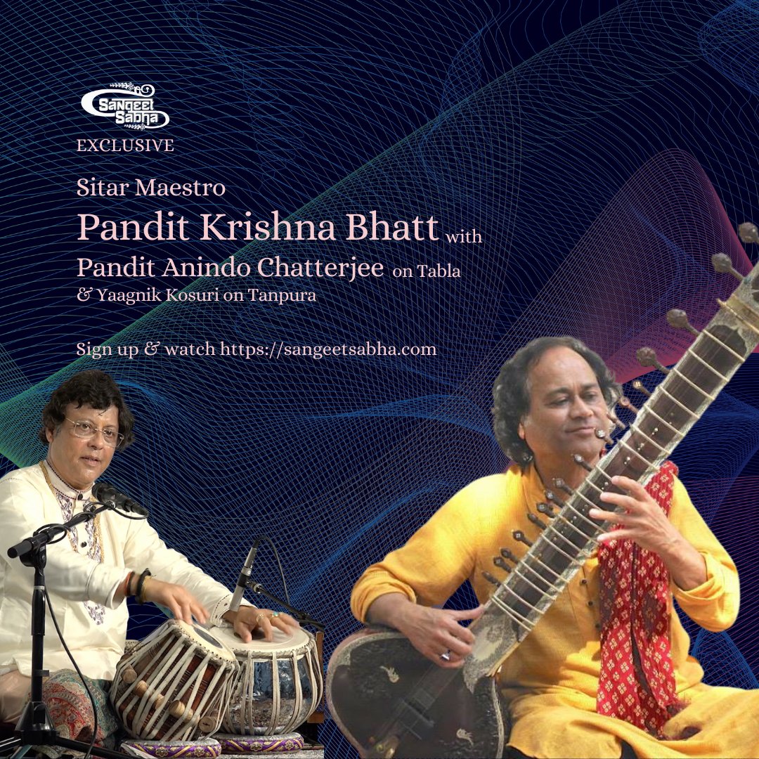 Watch #SitarMaestro #PanditKrishnaBhattJi present Raga #GauriManjari, a rare #eveningraga composed by #UstadAliAkbarKhan. #Pandit Anindo Chatterjee is accompanying on Tabla & Yaagnik Kosuri on Tanpura. 
Sign up at l8r.it/qHwH and watch this #Exclusive concert.