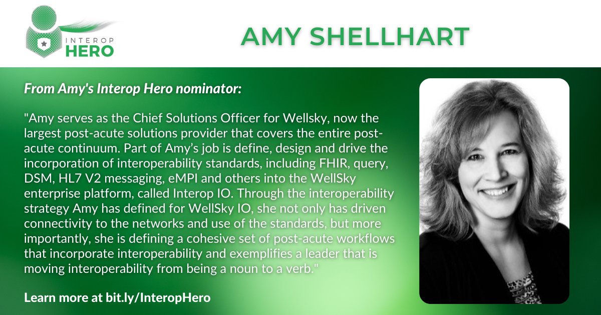 DirectTrustorg's tweet photo. We're excited to have Amy Shellhart as one of our 2022 #InteropHeroes! Take a look at what her nominator had to say. Learn more at https://t.co/IUpFnIFhD0.
#InteroperabilityImpact @WellSkyHealth https://t.co/41gf8Dzy9Q