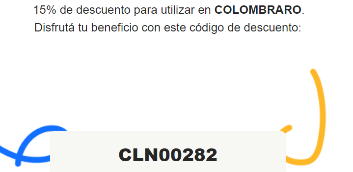 AhorrandoAndoAr's tweet photo. Colombraro
15% de descuento en la compra online en #Colombraro. Usando el código: CLN00282
Vigencia: de jueves a domingo.
El código es de un solo uso, el primero que lo usa se lo queda 😉
Más info: https://t.co/J7Zwy93PMX