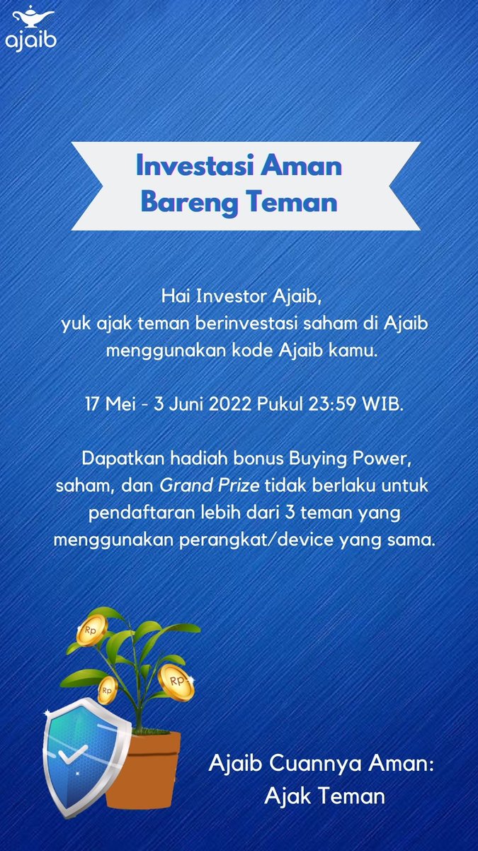 FiboPrincess's tweet image. Investasi Aman Bareng Teman
17 Mei - 3 Juni
bit.ly/ajakteman1
@ajaib_investasi