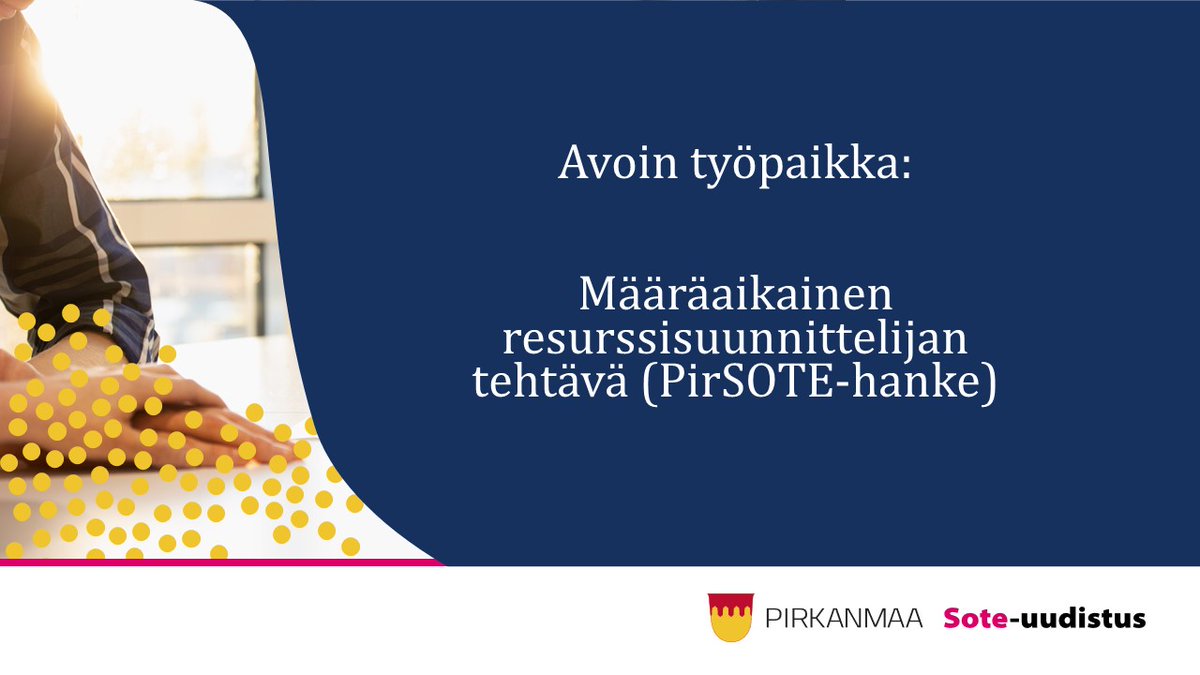 pirkanmaan_liit's tweet photo. Avoinna ma. resurssisuunnittelijan tehtävä (#PirSOTE-hanke). Tulevaisuuden sote-keskus -ohjelman yhtenä tavoitteena on Pirkanmaalla kehittää henkilöstövoimavarojen tiedolla johtamista. Hae 1.6. mennessä. Lue lisää linkin takaa. #työpaikka @PirkanmaanSote 
https://t.co/bsetfBd7Pp https://t.co/MWd7lrIPnJ