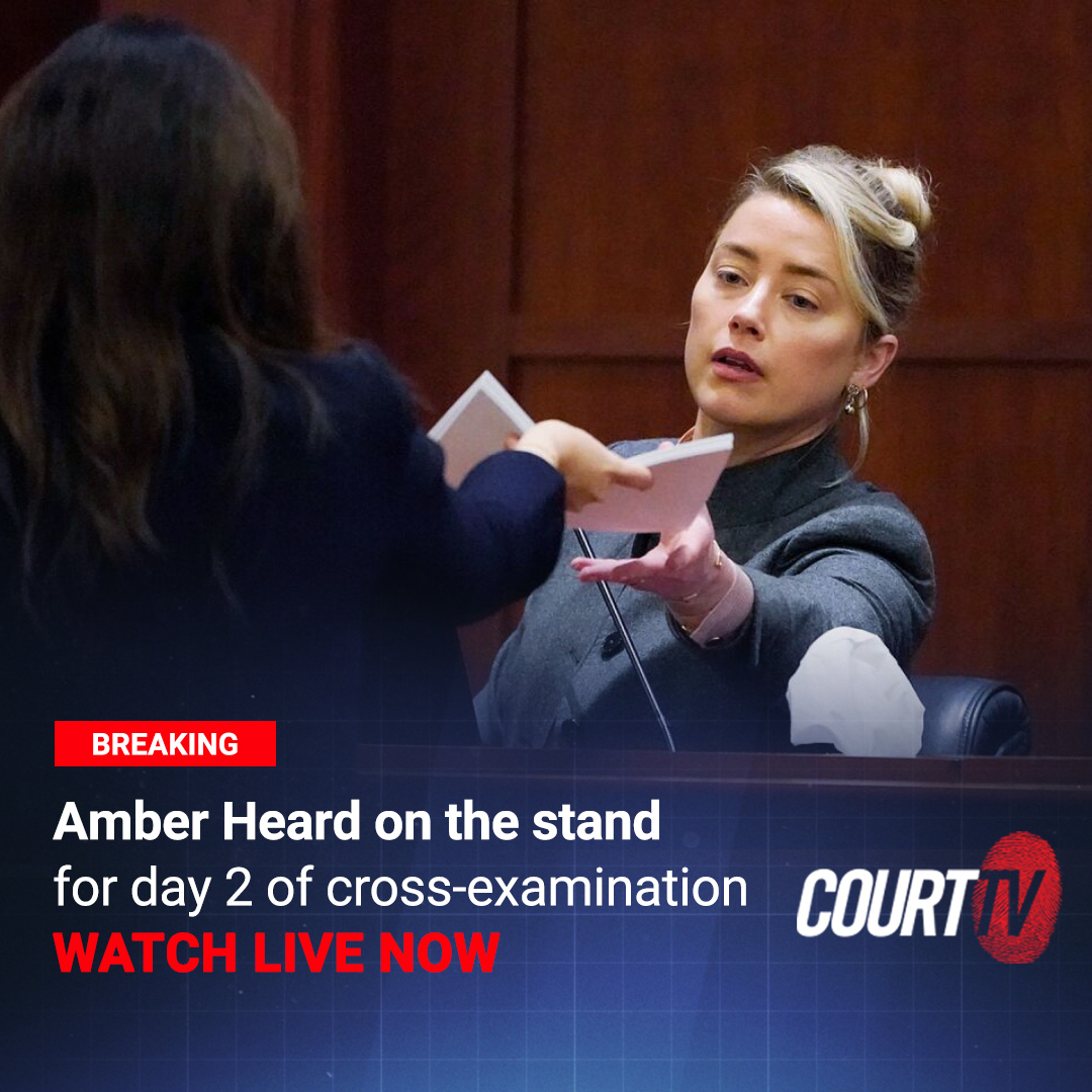 CourtTV's tweet photo. WATCH LIVE: Day 2 of cross-examination of #AmberHeard by #JohnnyDepp's attorney #CamilleVasquez.

WATCH #CourtTV LIVE NOW! - #JohnnyDeppvAmberHeard - https://t.co/tnYdPcDRMU https://t.co/1dZgIEfkns