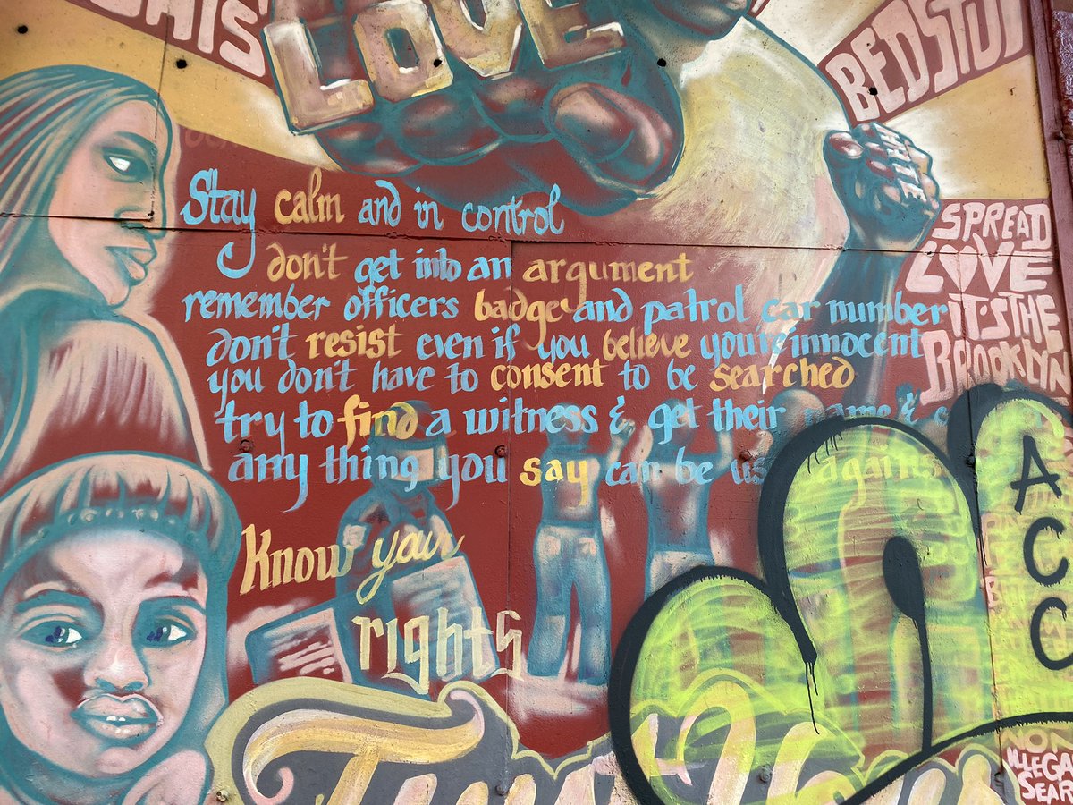 Mural in BedStuy, Brooklyn. Says a lot when instructions on how to survive a police stop are posted on the neighborhood buildings. This is the reality for black kids growing up in America.
