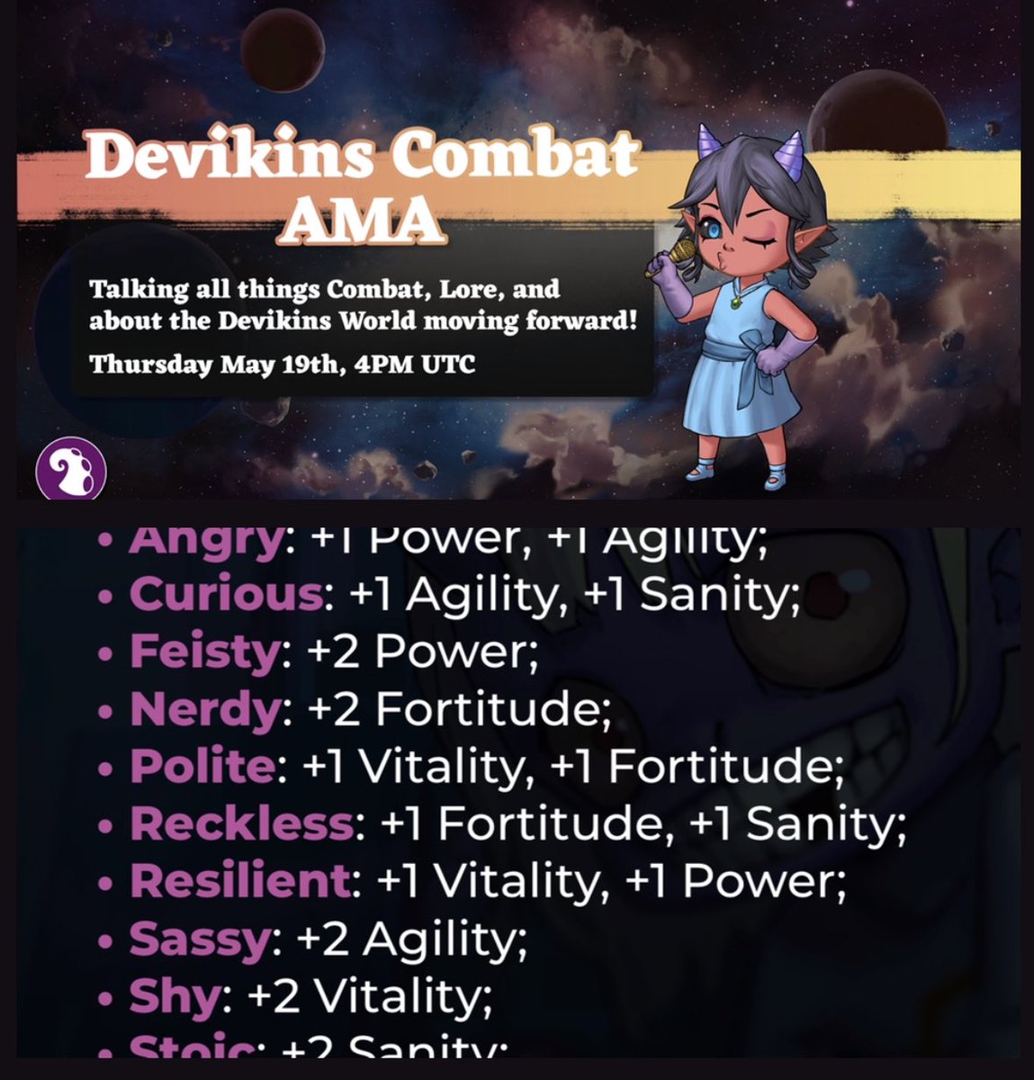 Jake (@breadandwine555) on Twitter photo Someone will win a #Devikins Starter Pack comprised of all 10 Basic Personalities.
📌 Tune in to AMA on 19th May
📌 💜 + ♻️ + Follow any of them:
<a href="/AdlerSofie/">Sofie Adler 🦅</a>
<a href="/DevikinsNFTGame/">The Devikins Labyrinth | TDL ✝️</a>
<a href="/Anim0ly/">(5kye) ANIM0LY™</a>
<a href="/DevikinDealer/">DevikinDealer</a>
@DevikinsMikeNFT
<a href="/mfranceia/">Fr⭕️steria💙❄️</a>
Winner on 19th May ☘️ #Gamefi #Klever 🧠 Someone will win a #Devikins Starter Pack comprised of all 10 Basic Personalities.
📌 Tune in to AMA on 19th May
📌 💜 + ♻️ + Follow any of them:
<a href="/AdlerSofie/">Sofie Adler 🦅</a>
<a href="/DevikinsNFTGame/">The Devikins Labyrinth | TDL ✝️</a>
<a href="/Anim0ly/">(5kye) ANIM0LY™</a>
<a href="/DevikinDealer/">DevikinDealer</a>
@DevikinsMikeNFT
<a href="/mfranceia/">Fr⭕️steria💙❄️</a>
Winner on 19th May ☘️ #Gamefi #Klever 🧠