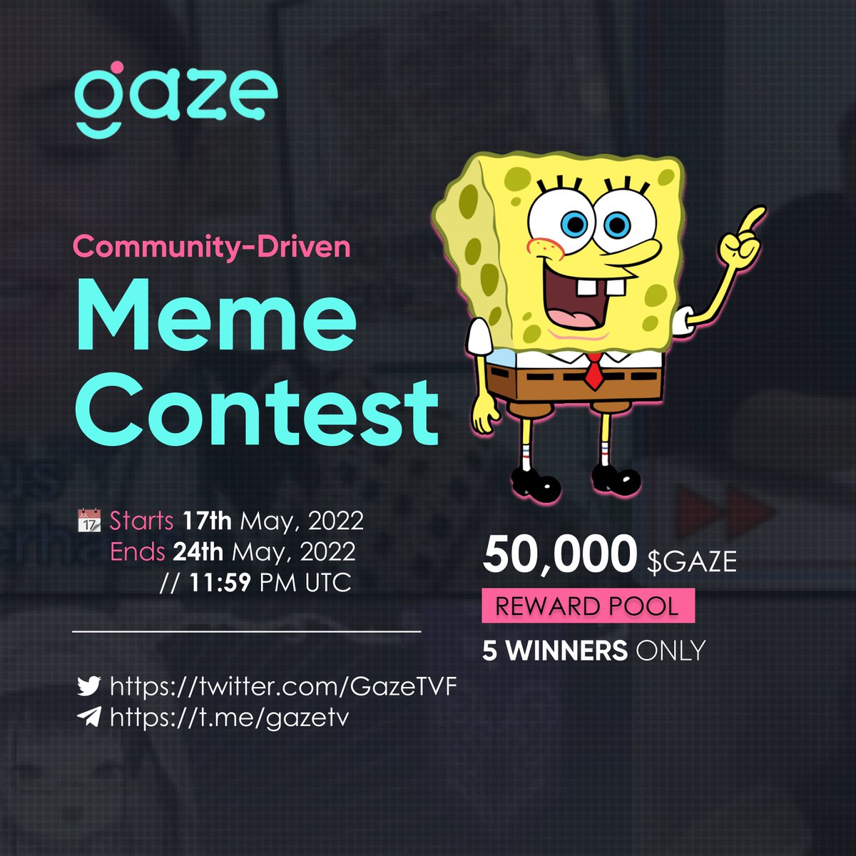 📢 It's the GazeTV Meme contest!

Can you create funny Memes using GazeTV? Well, here's your chance to do so and win some cool rewards while at it. 

Sounds cool right?😉

📅 17th - 24th May
💰 50,000 $Gaze (10,000 $Gaze X 5 winners)

How to participate 👇
gazetv.medium.com/announcing-gaz…