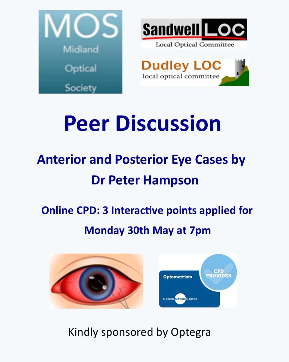 mosoc01's tweet photo. Next joint online CPD peer discussion is on Monday 30th May. Anterior and Posterior eye cases. Please register using the following link: https://t.co/fm5uIJHK6I
We hope to see you there! https://t.co/MgF3qZTH7b