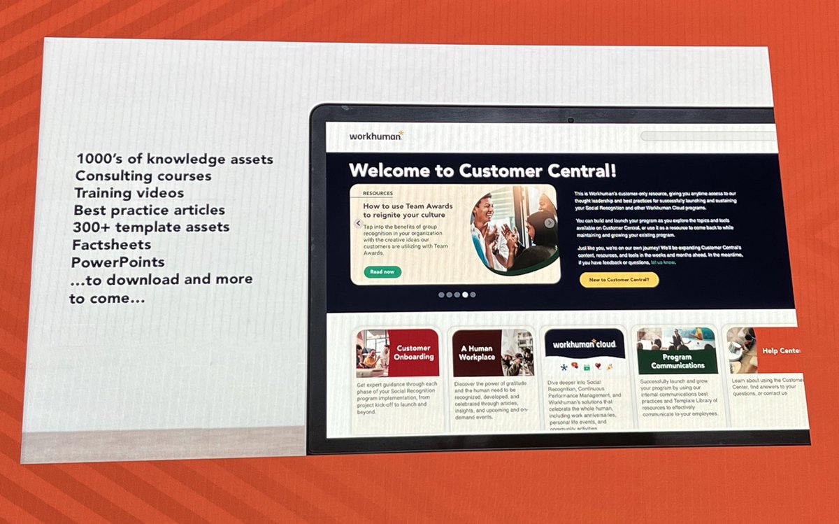 StaceyHarrisHR's tweet photo. CEO @EricMosley announces new education and information space - Customer Central to help orgs learn more about positive recognition  #WHLive2022 #hrtech https://t.co/ev9MA2LEkR