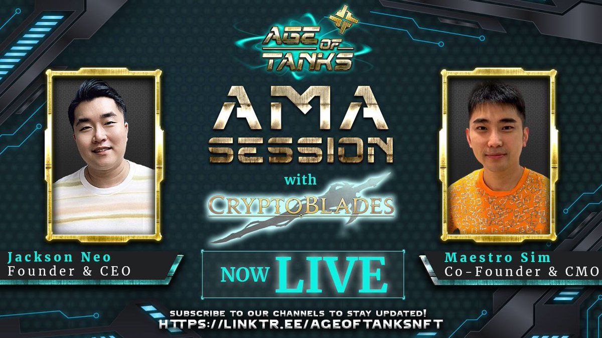 🪖#CryptoBlades x #AgeofTanks is now LIVE!

📲Join on all platforms, including Twitch, YouTube, Twitter, and Facebook! Have your questions ready, and we'll meet you on Earth Zero!🌎

👉CB Twitch: twitch.tv/kroge_cb

#Crypto #SKILL #KING #PlayToEarn #cryptocurrency #Metaverse