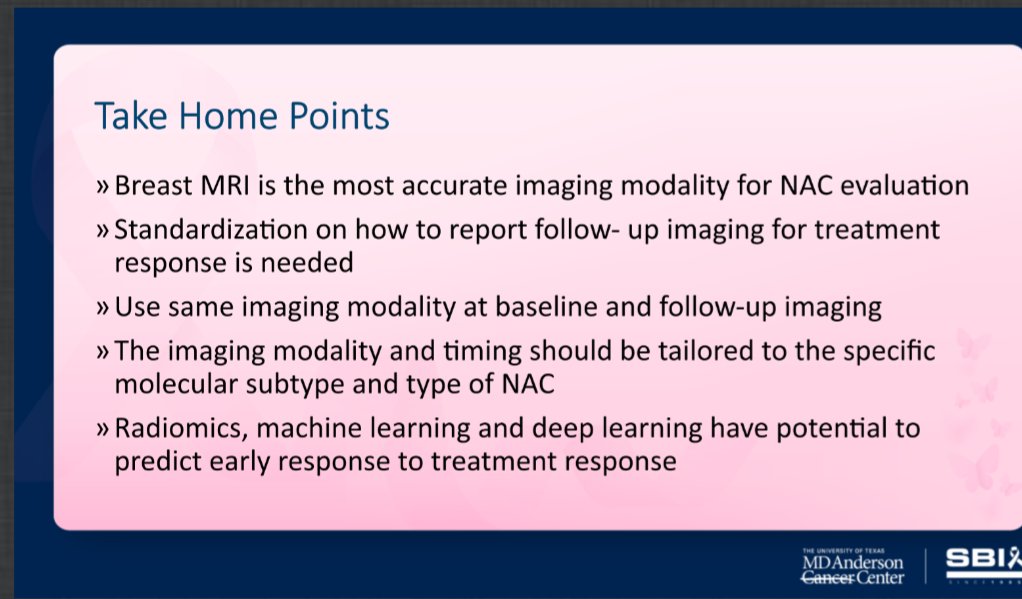 Fantastic, high-yield talk on imaging evaluation of neoadjuvant therapy for #breastcancer by Dr. Beatriz Adrada @ of @MDAndersonNews at #SBIACR2022 Highly recommend it to @SBIRFS #Radres #radfellow or anyone reading post treatment MRIs. @BreastImaging