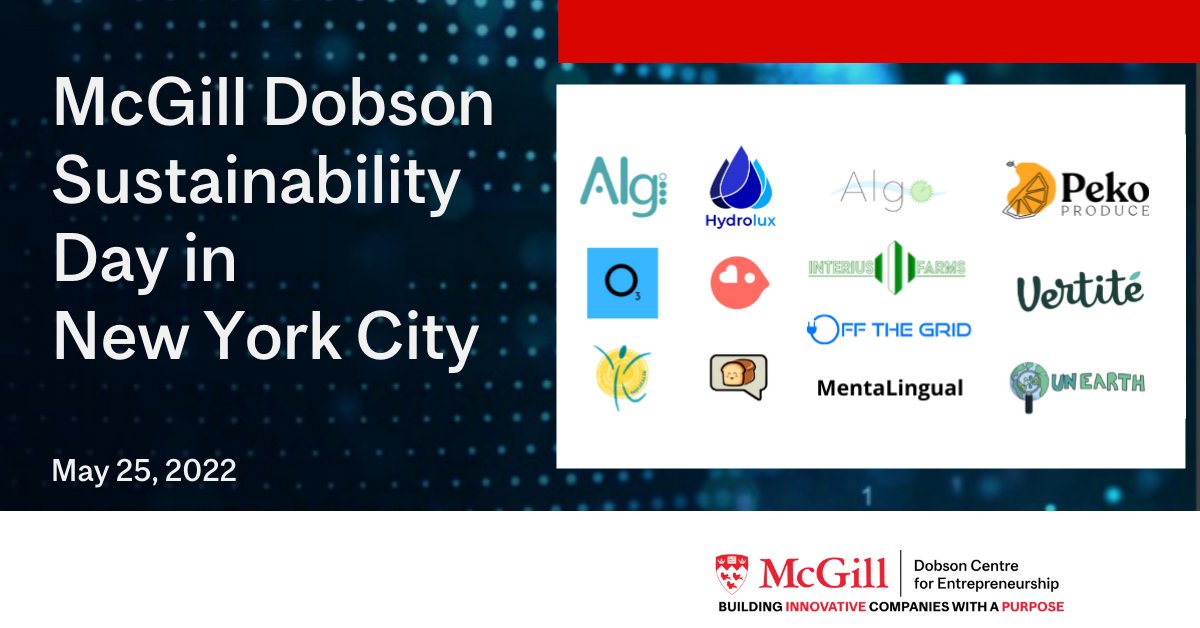 DobsonCentre's tweet photo. Join us in NYC for Dobson Sustainability Day, held in partnership with impact200, on May 25, at @CanadaNY, where 13 @mcgillu sustainability-focused start-ups will pitch to investors before visiting the @UN  HQ the next day. Attend May 25 in NYC: https://t.co/GDdnXPaZGC https://t.co/m29avmL0U7