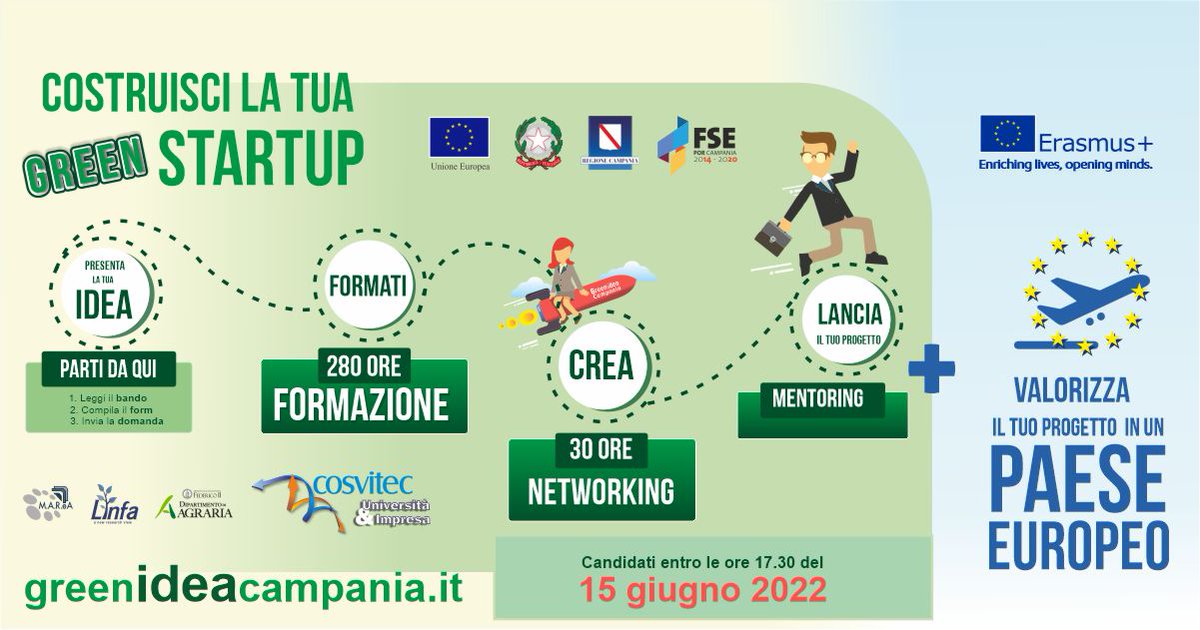 cosvitec's tweet image. bit.ly/greenideac - Green Idea Campania – è alla ricerca di 20 nuovi startupper cogli le opportunità gratuite di partecipazione. Bando aperto fino al 15 giugno 2022. Scopri tutte le opportunità gratuite, candidati subito