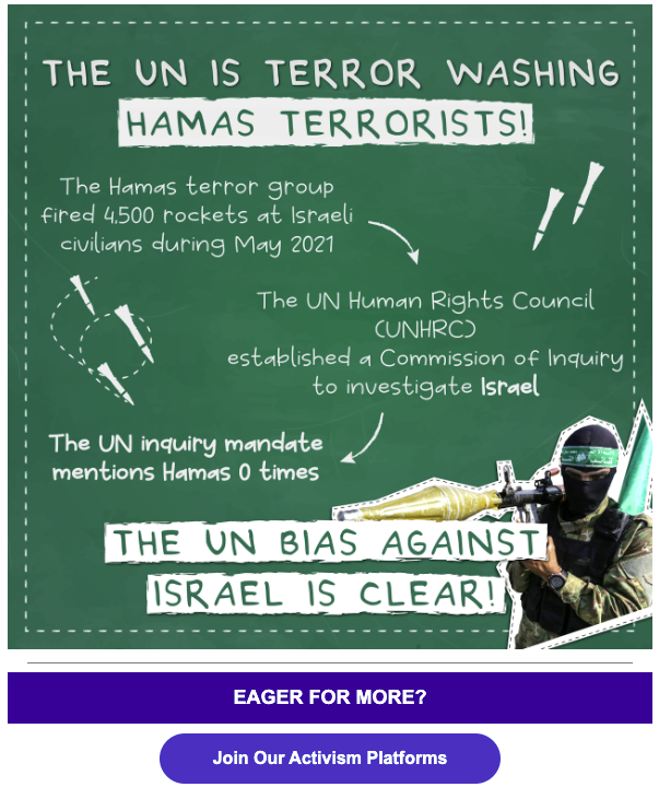 AntiBDSApp's tweet photo. Israel's former app sent an email notice to users announcing a "tweet storm" to attack a UN probe into Israeli human rights violations, accusing it of being “staffed with terrorist supporters” and using the hashtag #PillayIsBiased. https://t.co/HHPNStYraE