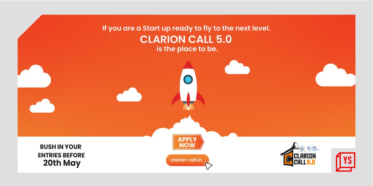 We've got some GOOD NEWS! On Startups demand, the registration date has been extended till May 20th. The registrations are closing soon, so make sure you don't miss out. Register now - bit.ly/Clarion-Call. For more details visit clarion-call.in

<a href="/Clarion__Call/">Clarion Call</a>