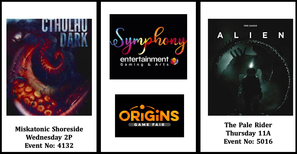 SymphonyEntert3's tweet photo. Symphony will be running games, in person, at Origins Game Fair!
https://t.co/cfRHvbKTMi
https://t.co/kzmWRigycS
Check us out and we'll see you soon!
#originsgamefair #cthulhudark #alientherpg https://t.co/iP7QJ4wPCX