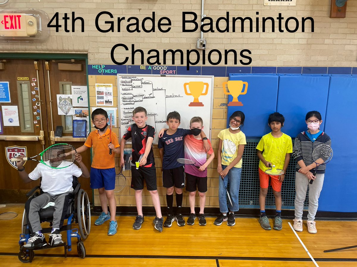 Congratulations to our Final Four 4th Grade Badminton Teams today in PE.
17 pairs played down to crown the Badminton Champions of 4J &amp; 4K!

#BakerPE
#badminton
<a href="/BakerPhysEd/">BakerPhysEd</a> 
<a href="/IadarolaBakerPE/">Mr. Iadarola</a>