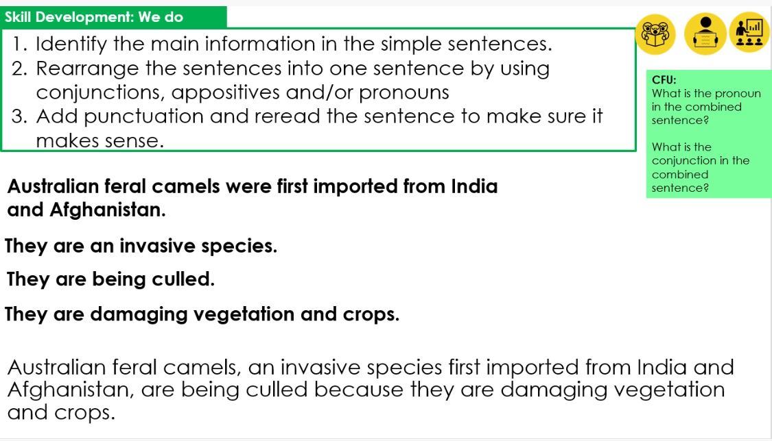 SerpentinePS's tweet photo. #SyntaxProject2022 update: Teach the skill of combining sentences to add sophistication to writing. Students need a basis of conjunctions, complex &amp; compound sentences &amp; appositives for this lesson. Editable so you can add your own content. By Sam Jelbart &amp; Steph Le Lievre. https://t.co/4xQK9hNnOU