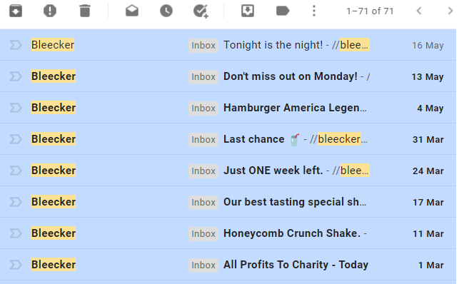 eastendwestend's tweet photo. @bleeckerburger you send too many emails. I didn't ask for you to send me 5 emails in March, or 3 in the last two weeks, so I'm unsubscribing and won't be buying from you again. #saynotospamburgers #EnoughIsEnough https://t.co/tL6tB0hIZy