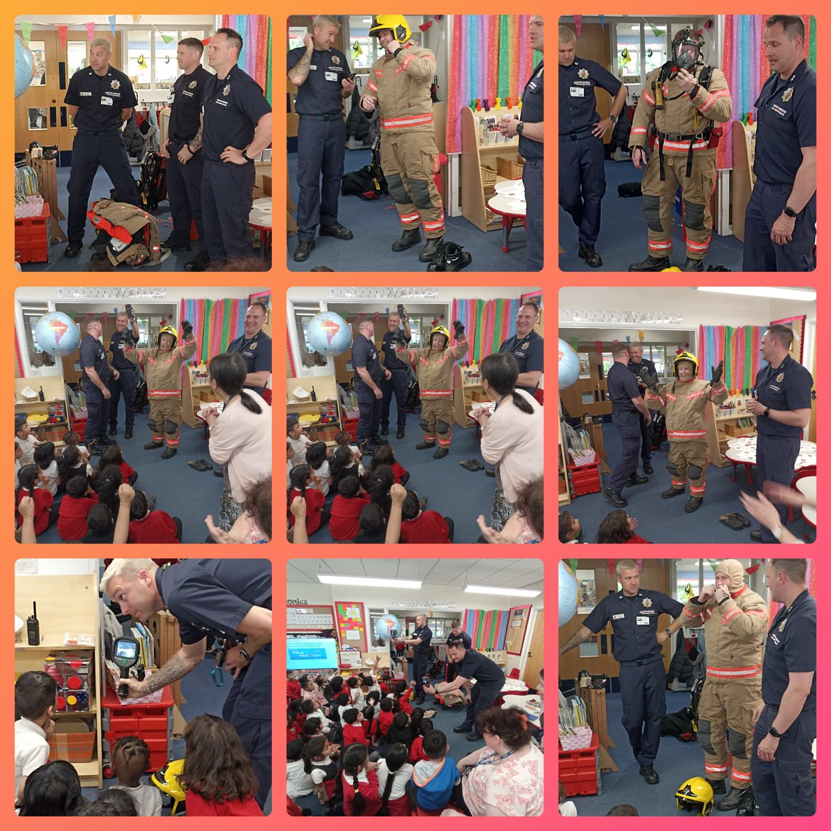 MrsCrook2's tweet photo. Today Reception had some very important visitors from our community - Firemen Tom, Ian and Jack! They taught us all about their job. Unfortunately, they got called away on a real emergency - we hope everyone is ok. @MrsCrook2 @RecBps @WithingtonFire https://t.co/tvf3wDbvV9
