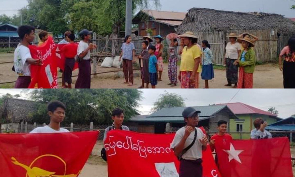 Anti-coup revolutionary strike in a village from Sagaing's Yinmabin Twp.

#2022May17Coup #WarCrimesOfJunta #WhatsHappeningInMyanmar