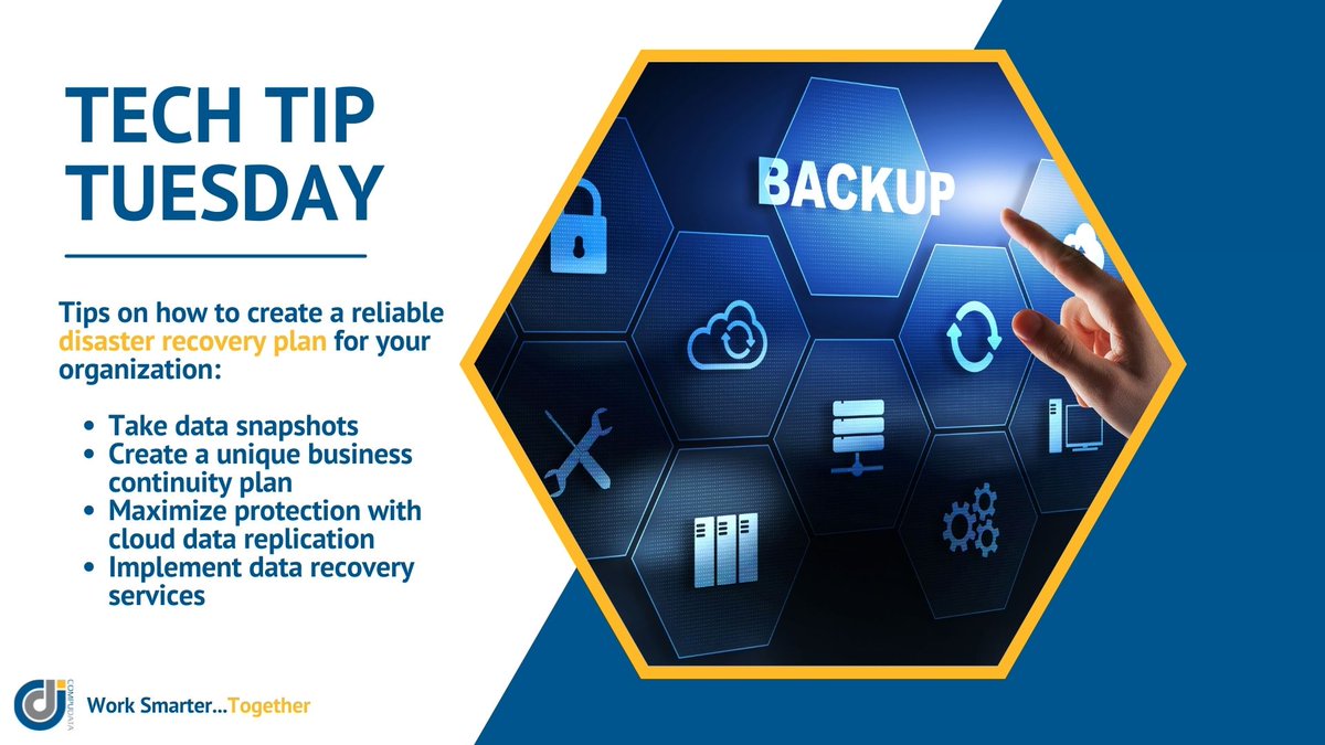 CompuDataInc's tweet image. A data security breach or natural disaster can interrupt normal operations of a business.
The right backup and recovery solution will save your organization from detrimental downtime and data loss.
#DataRecovery #TechTuesday #CompuData #WorkSmarterTogether