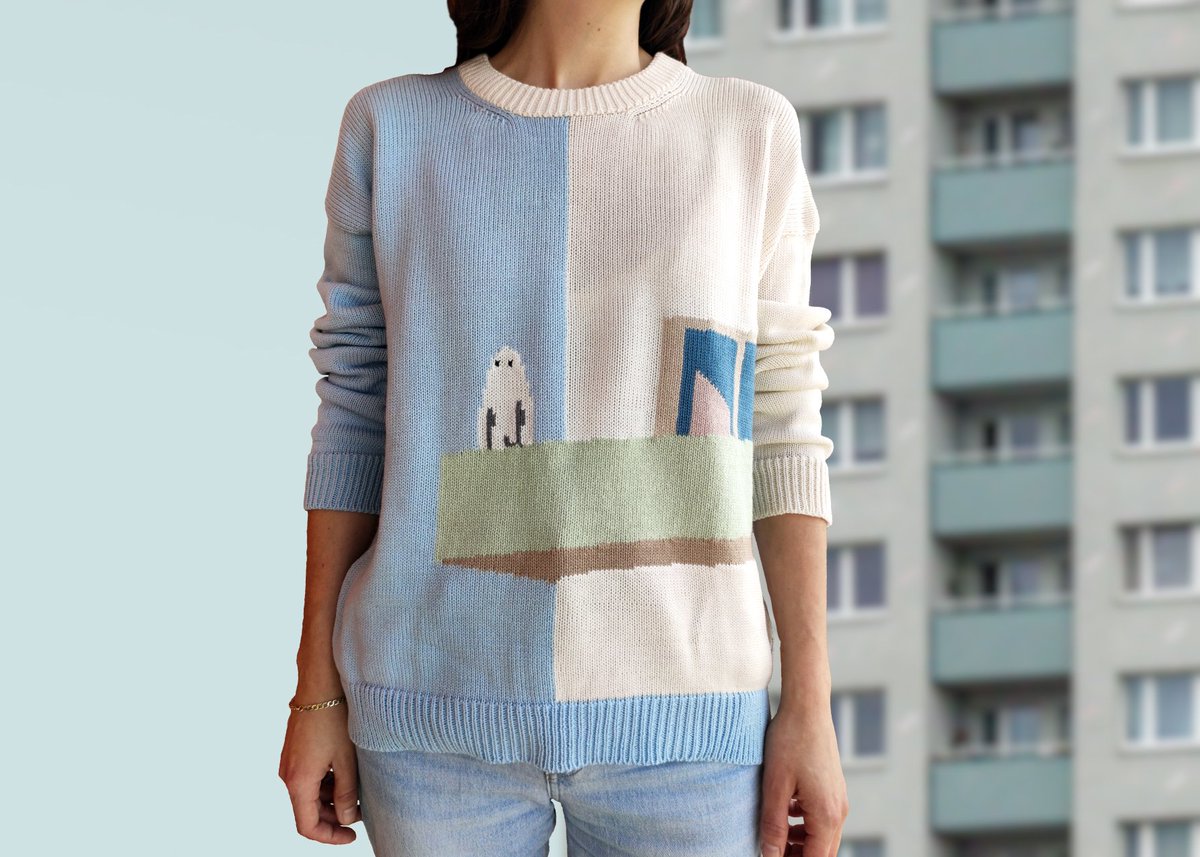 It's ghost o'clock! 👻🏢 Visit our online store to browse our handmade pieces and grab yourself a Siboney sweater, link in bio! 
#knitting #knittingmachine #machineknitting #intarsia #handmade #knitart #art #wearableart #fuckfastfashion #slowfashion #knit #design #craft #yarn