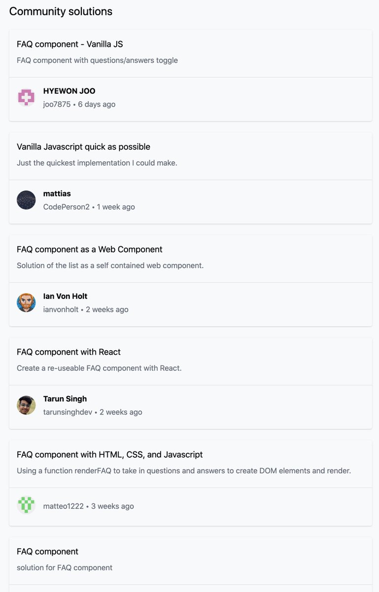 frontendeval's tweet image. ICYMI - Community solutions are available on frontendeval.com 👀
All you need is a Github account to register! Make sure you give feedback to others as well! 📝