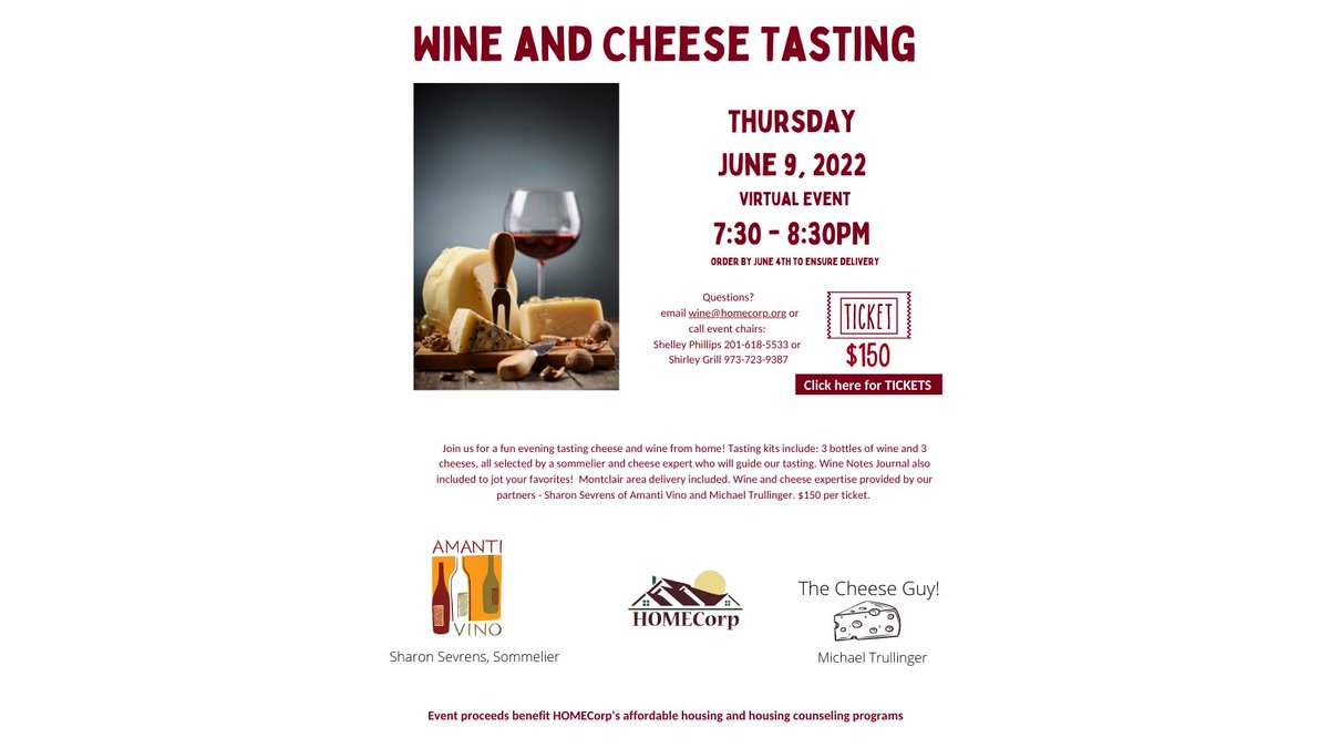 HOMECorp1's tweet photo. Join us for a fun evening tasting cheese and wine from home! All proceeds benefit HOMECorp's affordable housing and housing counseling programs
Click here for tickets!:  https://t.co/IC7ZdzUZSs https://t.co/rjYaXyqKQf