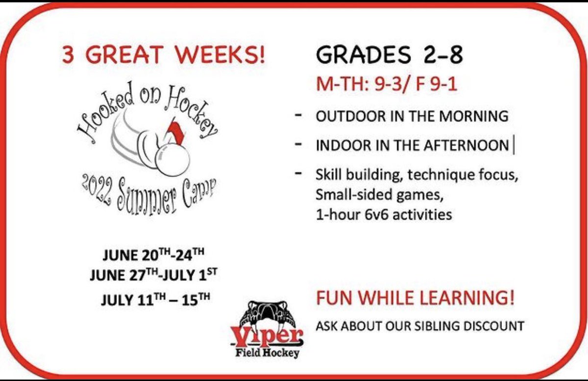 ViperFHClub's tweet photo. Don’t miss out on summer camp !!  Registration is open! https://t.co/QIEbzV3nTn