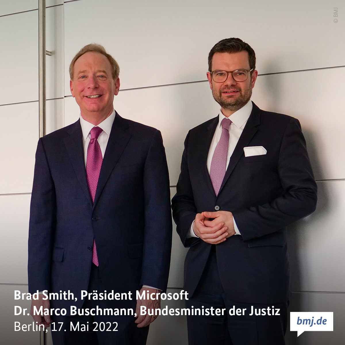 Bundesministerium der Justiz (@bmj_bund) on Twitter photo .<a href="/Microsoft/">Microsoft</a>-Präsident <a href="/BradSmi/">Brad Smith</a> war heute zu Gast bei Bundesjustizminister <a href="/MarcoBuschmann/">Marco Buschmann</a>. Unter anderem standen rechtliche Aspekte des internationalen Datentransfers und der IT-Sicherheit auf der Agenda des gemeinsamen Gesprächs. .<a href="/Microsoft/">Microsoft</a>-Präsident <a href="/BradSmi/">Brad Smith</a> war heute zu Gast bei Bundesjustizminister <a href="/MarcoBuschmann/">Marco Buschmann</a>. Unter anderem standen rechtliche Aspekte des internationalen Datentransfers und der IT-Sicherheit auf der Agenda des gemeinsamen Gesprächs.
