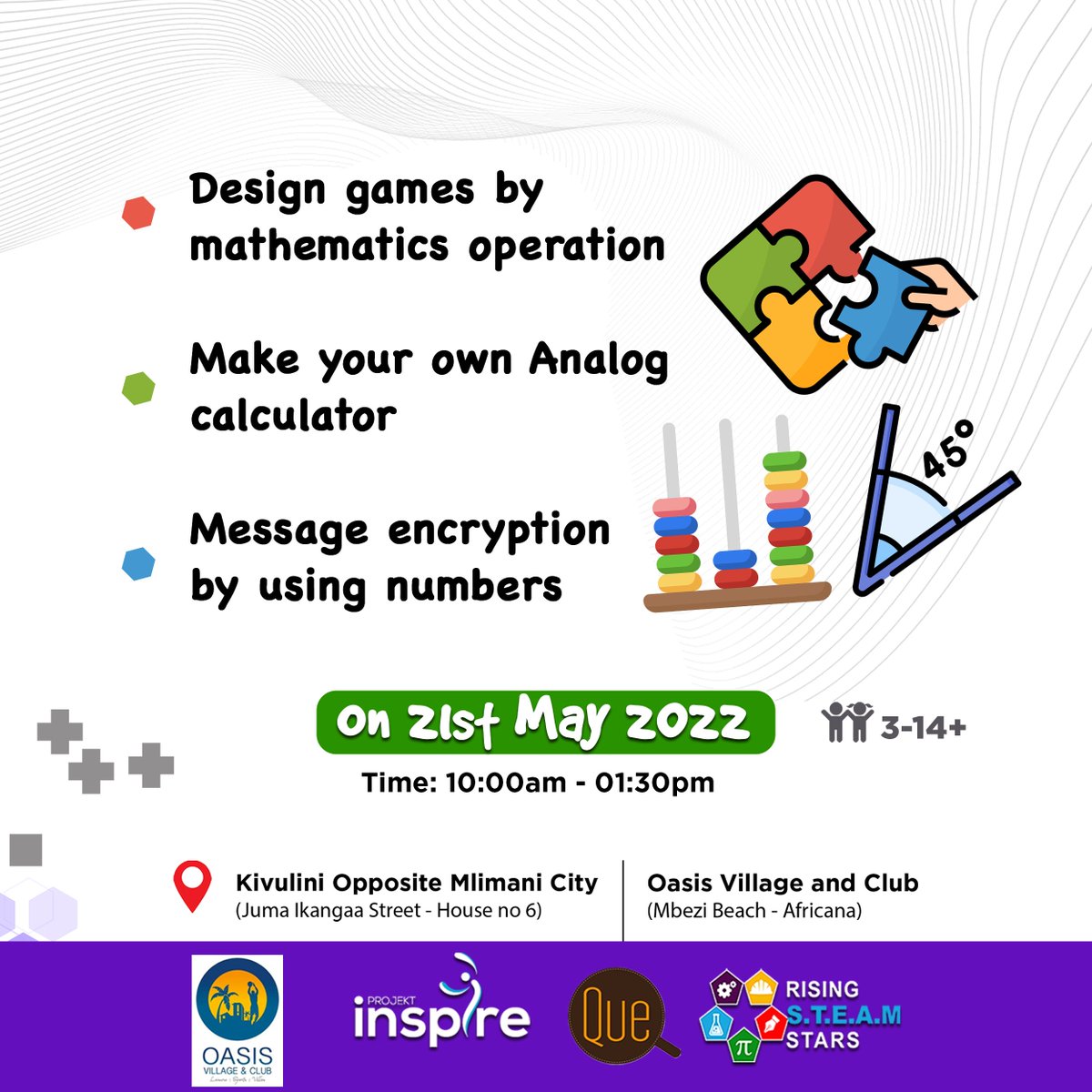 ProjektInspire's tweet image. This Saturday, we will do these sessions in Oasis Village and our offices at Kivulini.

Call us for Bookings at 0653400006.

#SayansiTanzania #Engineeringactivities #Steamforkids #Mathematicsactivies