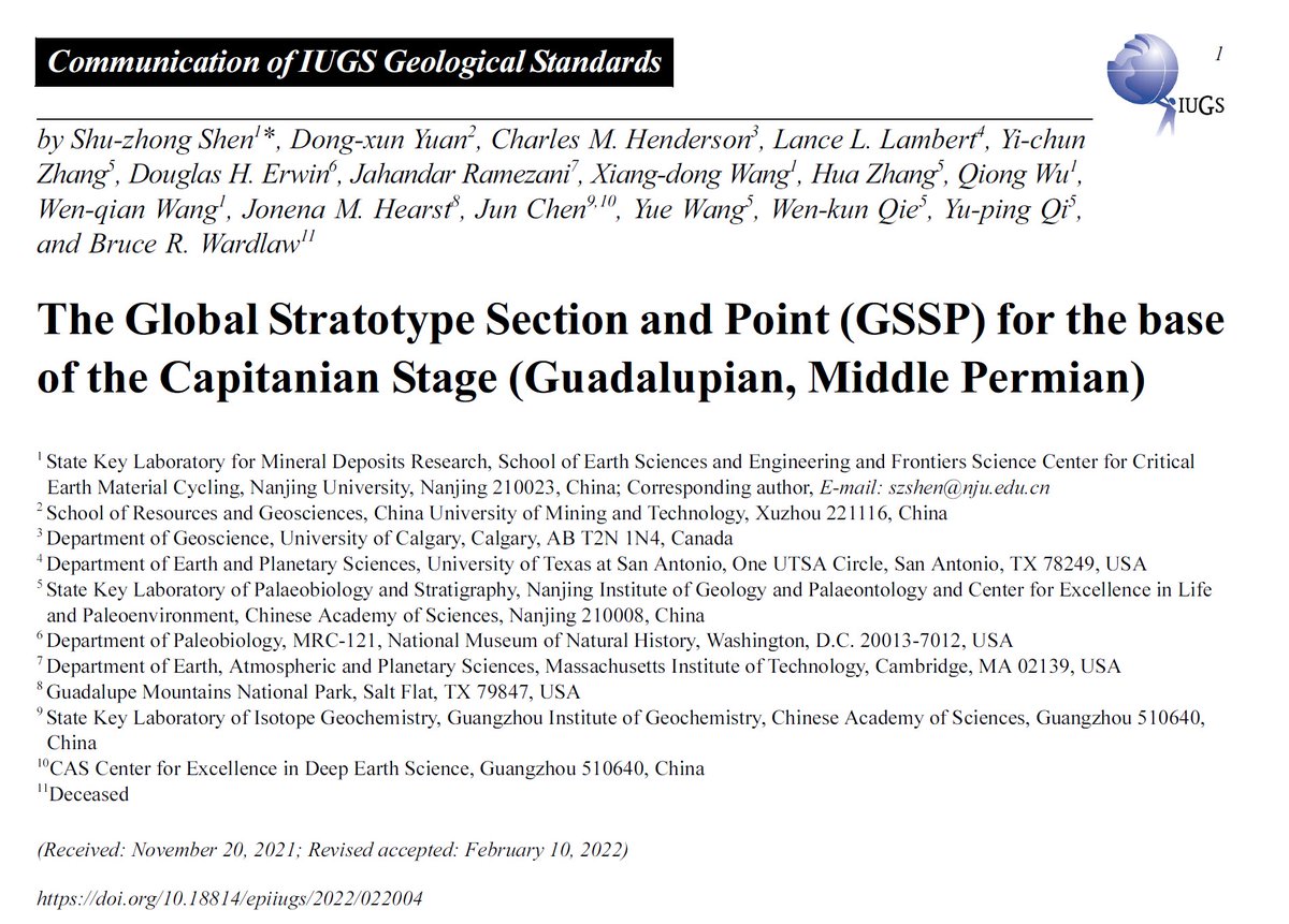 SShuzhong's tweet photo. The GSSP for the base of the Capitanian Stage has been finally published after nearly a decade’s work. https://t.co/CCRmAbsnbm https://t.co/2xnY0y4YnW