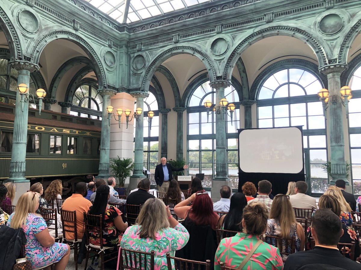 FlaglerMuseum's tweet photo. #tbt Last week, @LeadershipPBC visited us to learn about Tourism &amp; Transportation in #thepalmbeaches with guest speakers from @PalmBeachesFL @PBCFilmandTV @pbsportsfl. The 2022 ENGAGE Class also enjoyed a docent tour of Whitehall, learning about Henry Flagler and local history. https://t.co/7vvxNrCLIN